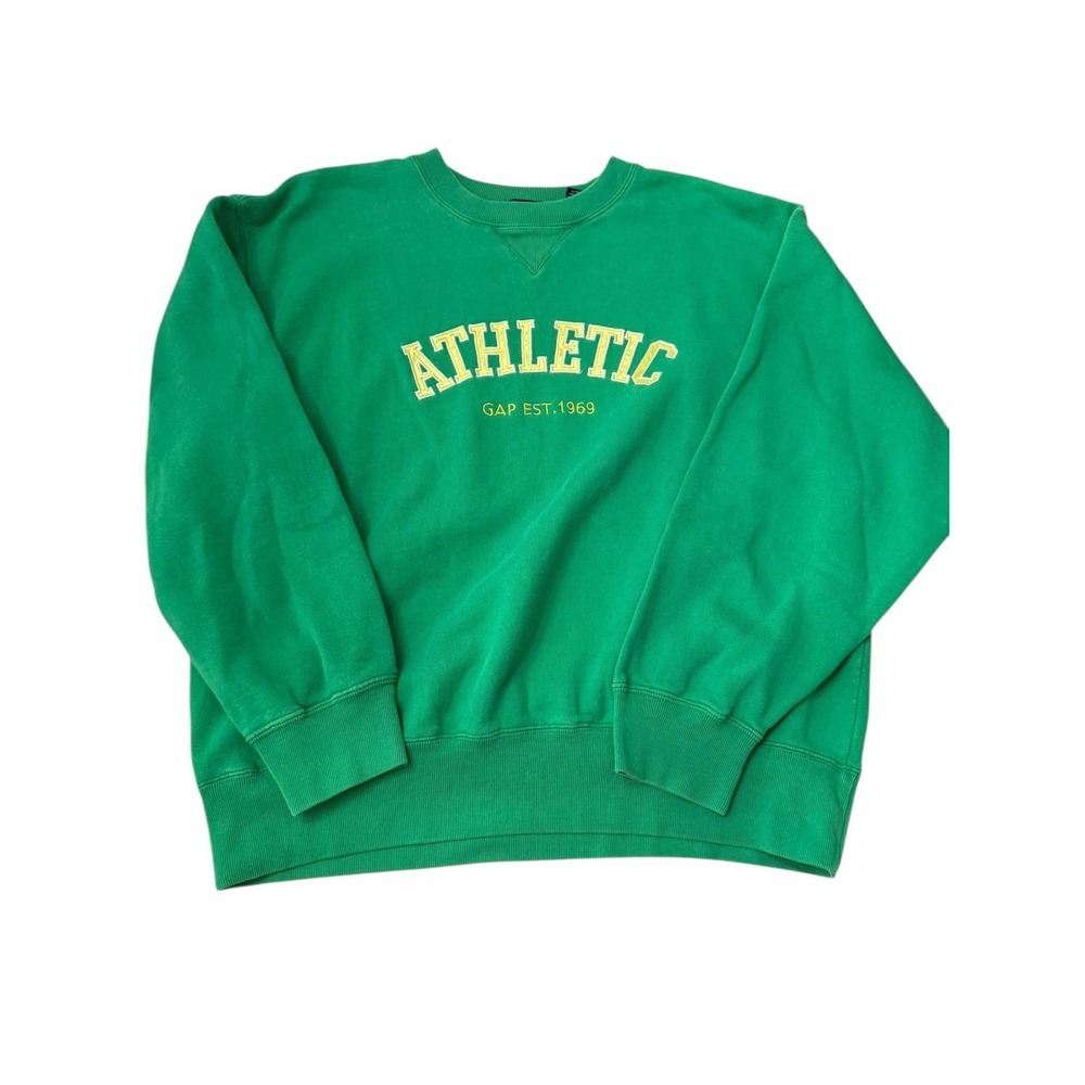 VTG Gap Athletic Classics Crew Neck V Green Boxy Sweatshirt Embroidered USA Sz M